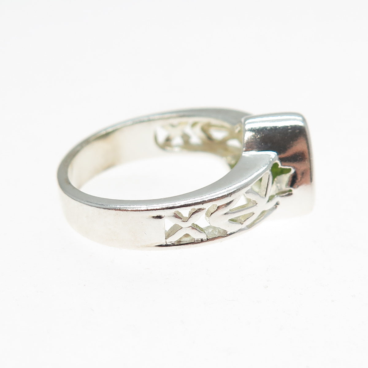 CLYDE DUNEIER CID Sterling Silver Vintage Real Triangle-Cut Peridot Ring Size 6