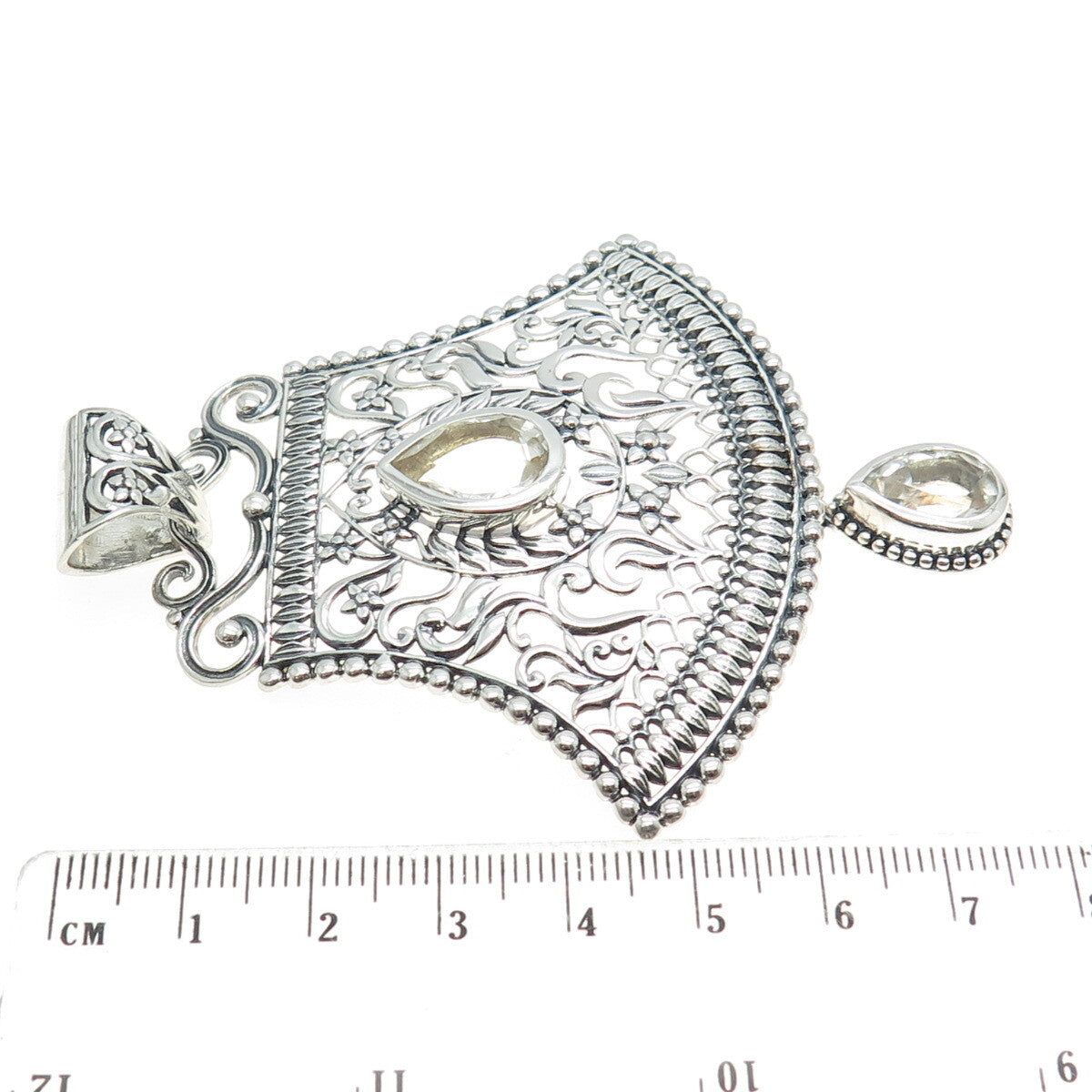 ARYA 925 Sterling Silver Vintage Pear-Cut C Z Floral Bell Modernist Pendant