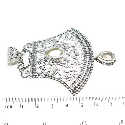 ARYA 925 Sterling Silver Vintage Pear-Cut C Z Floral Bell Modernist Pendant