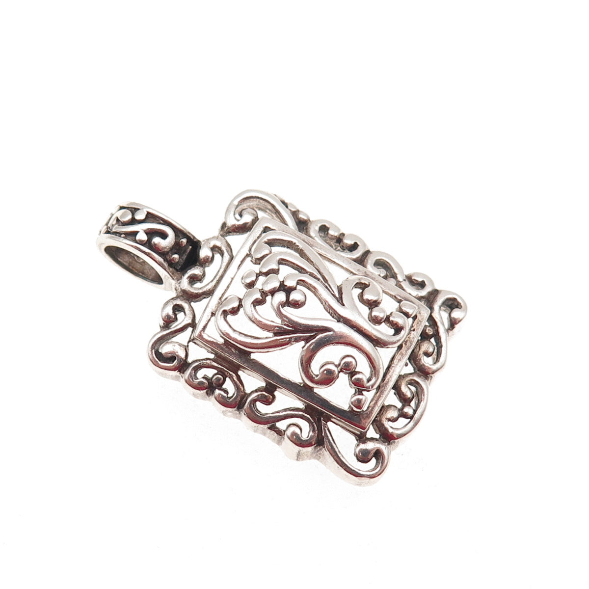 925 Sterling Silver Vintage Floral Oxidized Charm Pendant