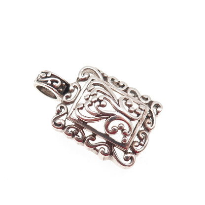 925 Sterling Silver Vintage Floral Oxidized Charm Pendant