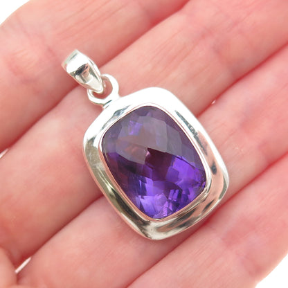 925 Sterling Silver Vintage Real Cushion-Cut Amethyst Charm Pendant