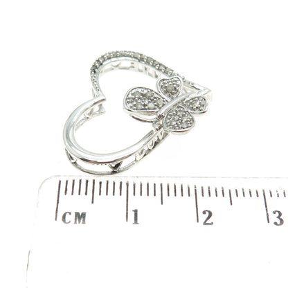 925 Sterling Silver Real Round-Cut Diamond Butterfly Heart Slide Pendant