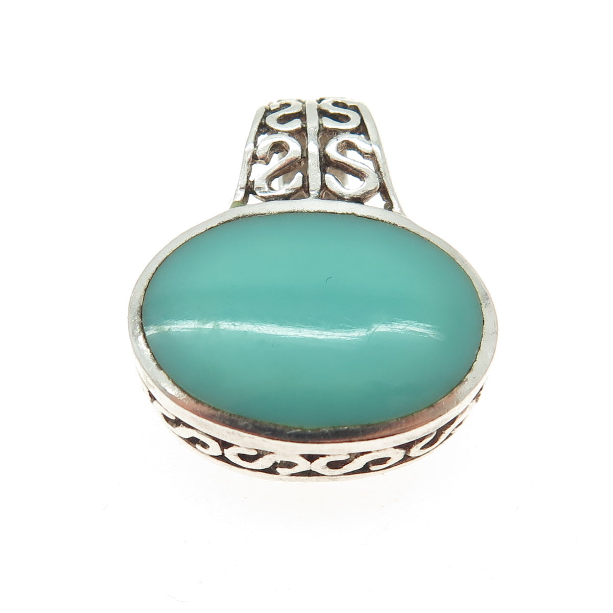 925 Sterling Silver Vintage Real Sleeping Beauty Turquoise Gem Slide Pendant