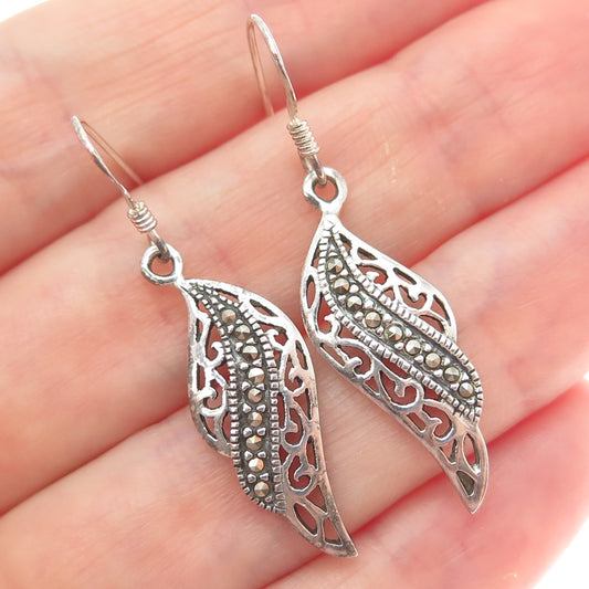 CHARLES WINSTON 925 Sterling Silver Vintage Real Marcasite Wings Dangle Earrings