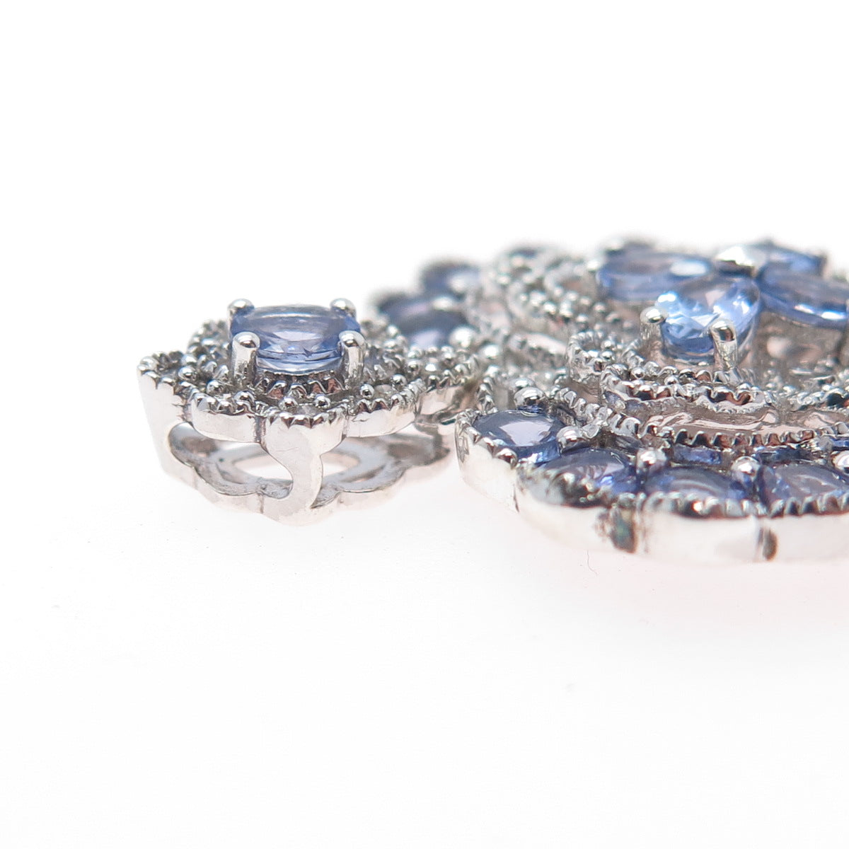 925 Sterling Silver Real Diamond & Tanzanite Heart Cluster Slide Charm Pendant