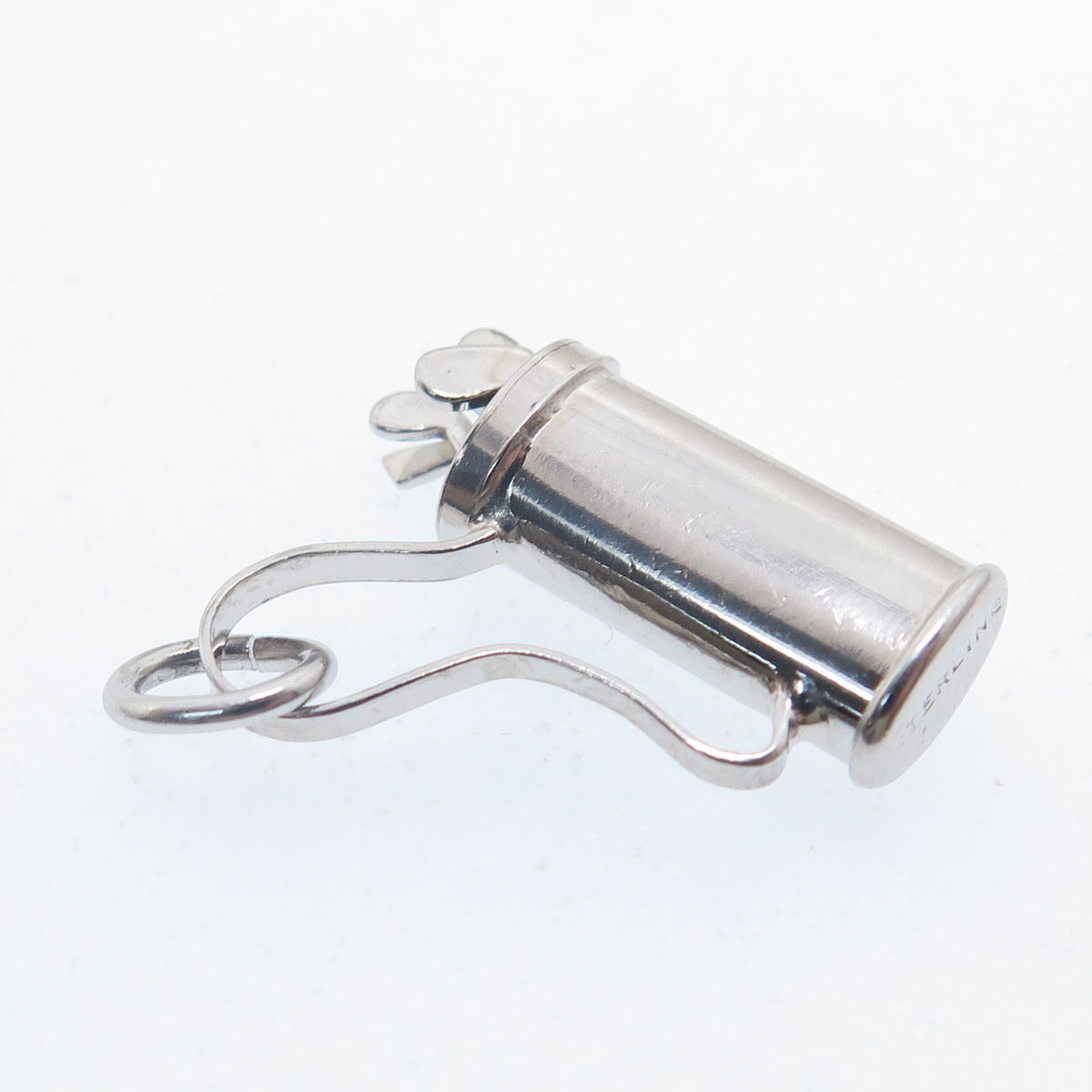 WELLS 925 Sterling Silver Antique Art Deco Golf Club Minimalist 3D Charm Pendant