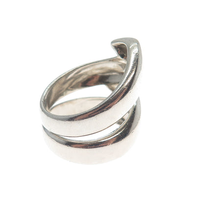 925 Sterling Silver Vintage Modernist Overlap Oxidized Ring Size 9.75