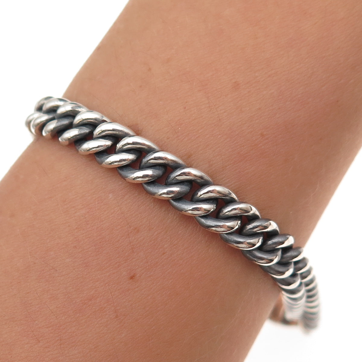 925 Sterling Silver Vintage Italy Cuban Link Oxidized Bracelet 7.75"