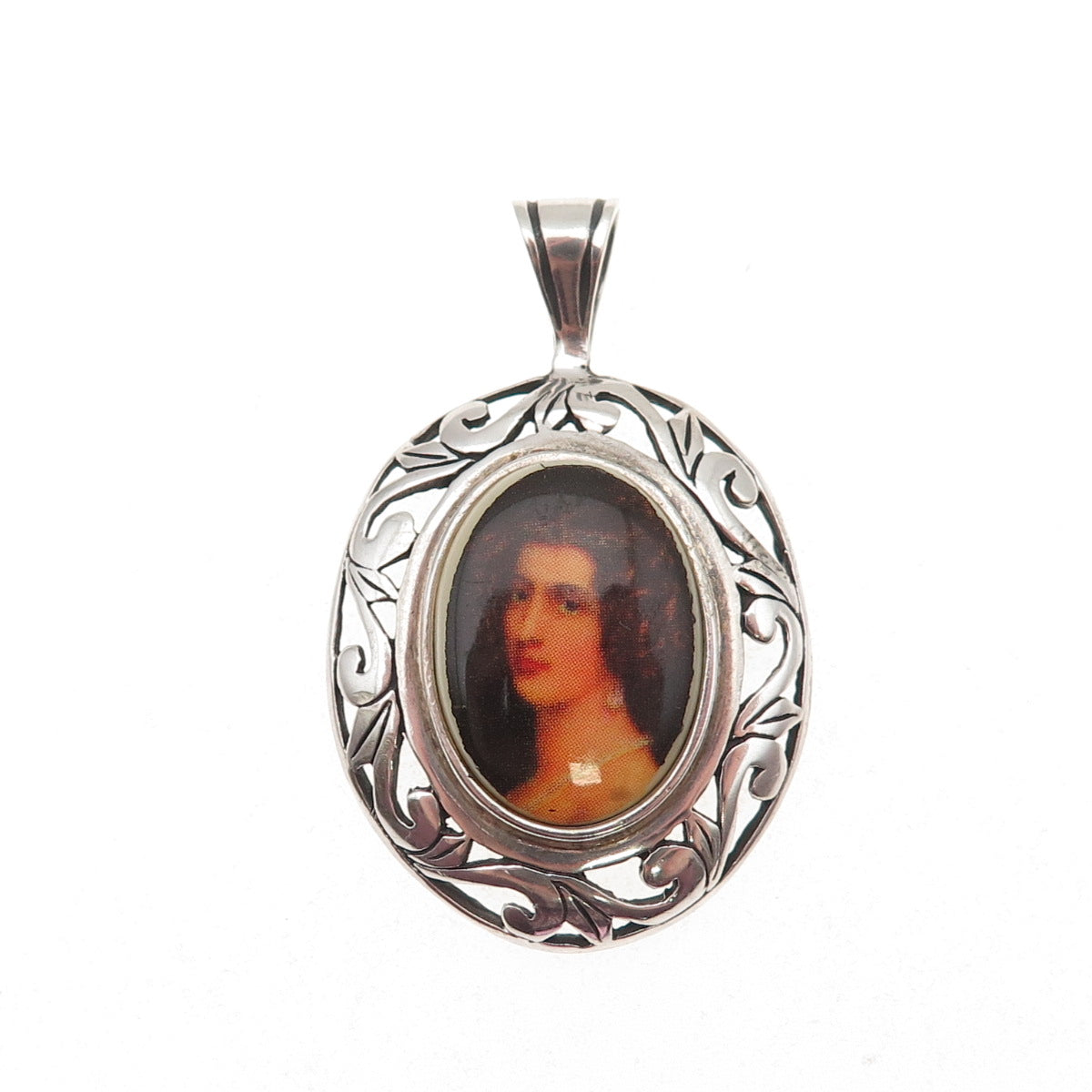 Jezlaine 925 Sterling Silver Vintage Lady Portrait Floral Charm Pendant