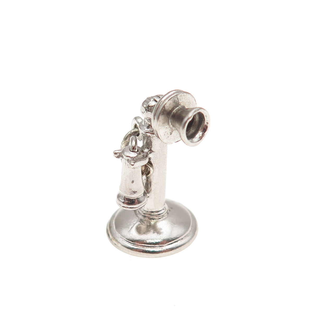 Wells Sterling Silver Antique Art Deco Candlestick Phone 3D Mini Charm Pendant