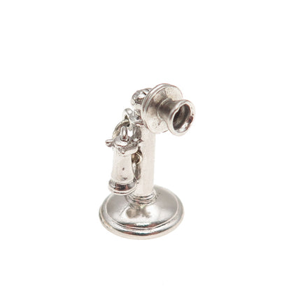 Wells Sterling Silver Antique Art Deco Candlestick Phone 3D Mini Charm Pendant