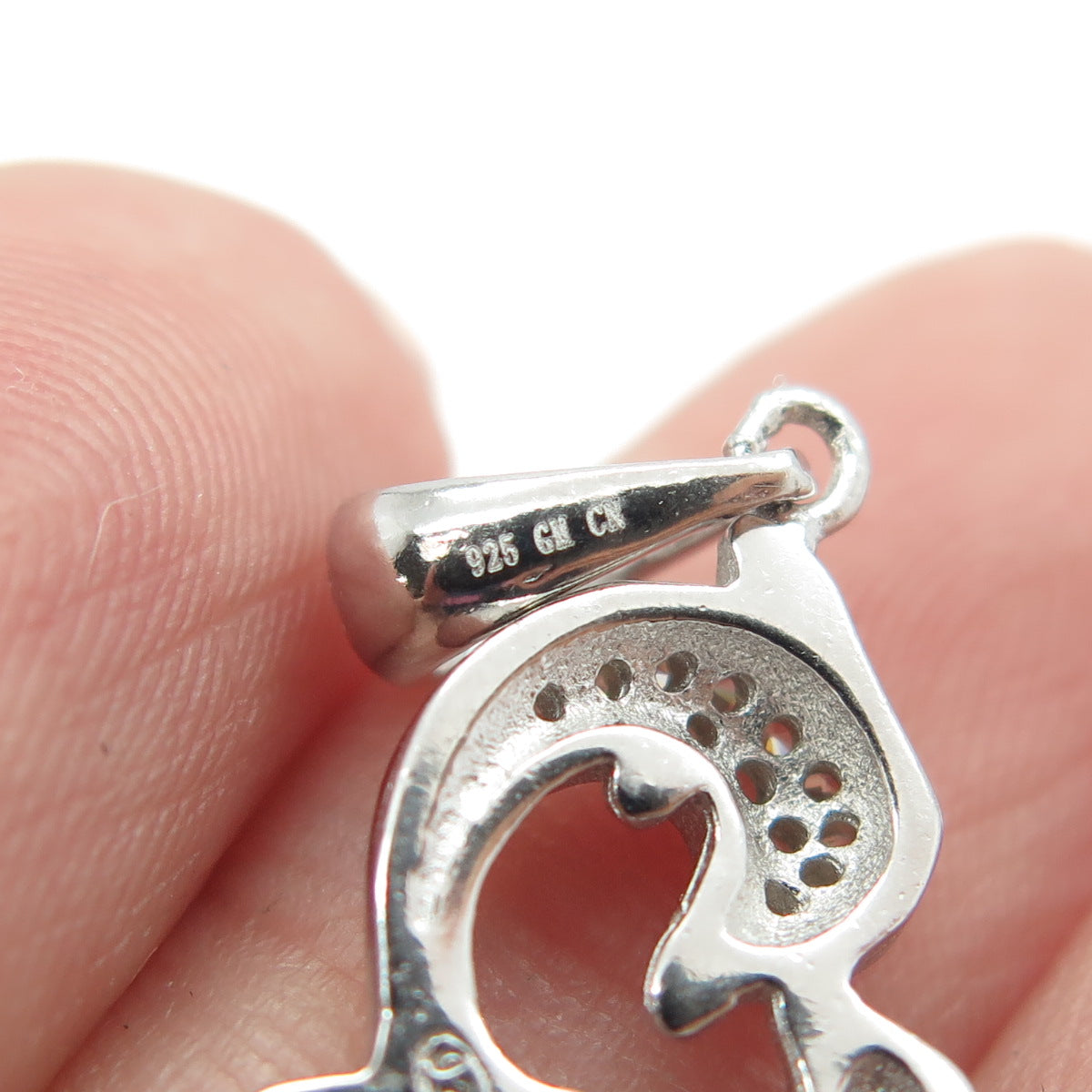 925 Sterling Silver Round-Cut C Z Dolphin Couple Heart Pendant