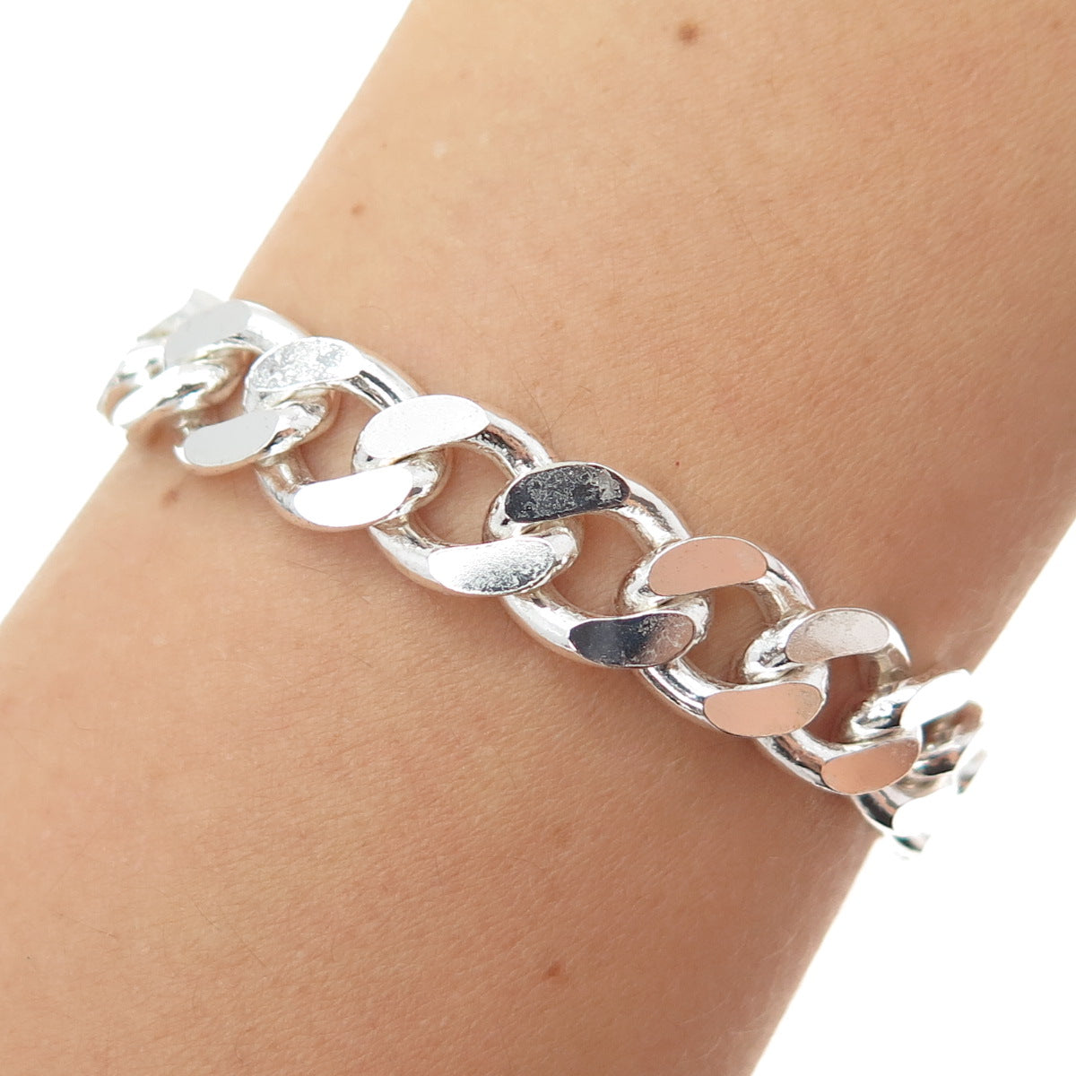925 Sterling Silver Vintage Italy Curb Link Bracelet 9"