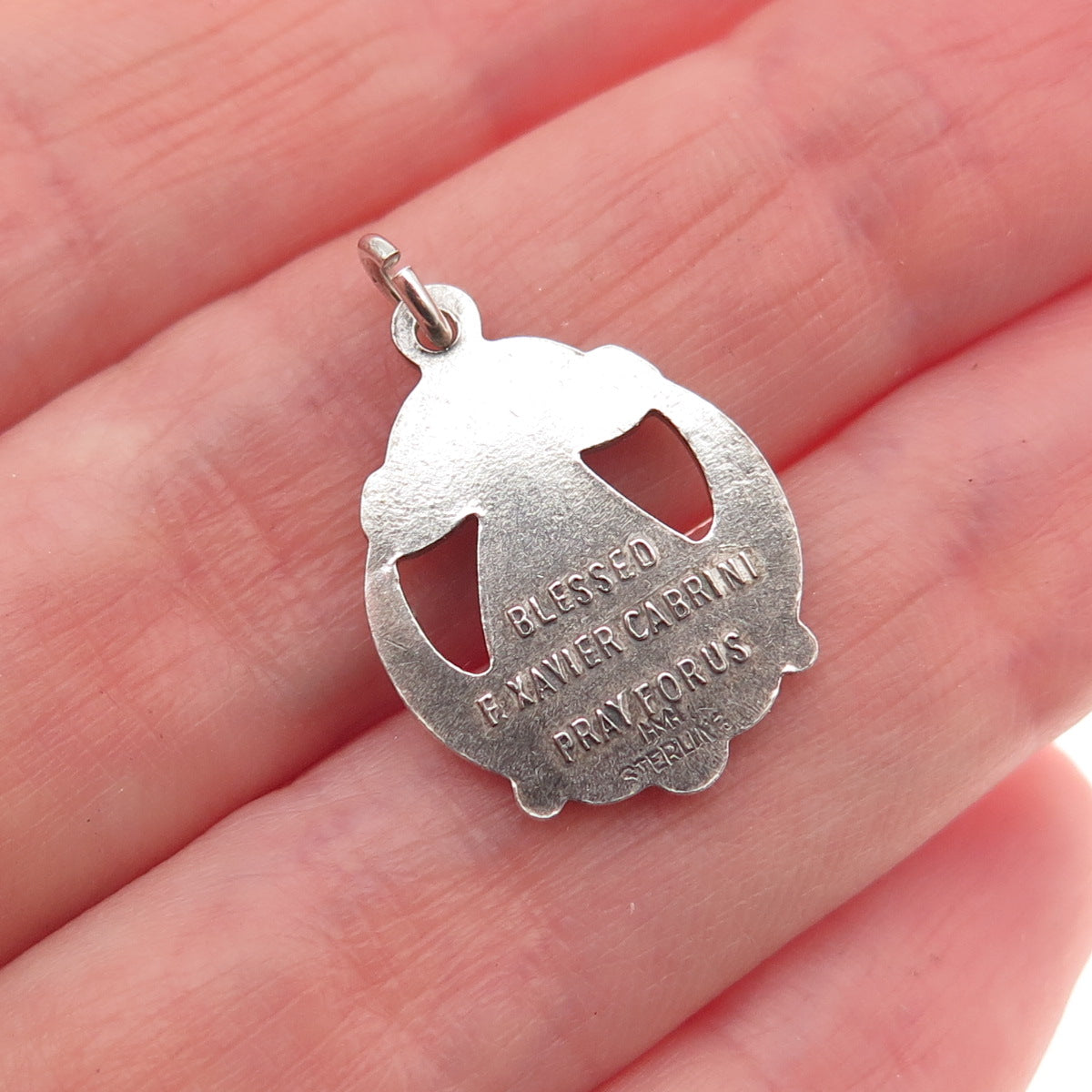 HMH Religious Sterling Antique Art Deco St. Frances Xavier Cabrini Mini Pendant