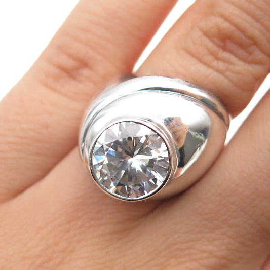 925 Sterling Silver Vintage Round-Cut C Z Modernist Ring Size 6.5