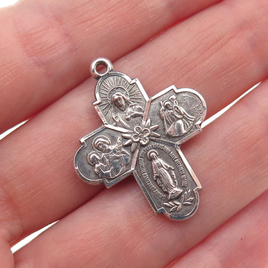 925 Sterling Silver Antique Art Deco 4-Way Cross Catholic Charm Pendant