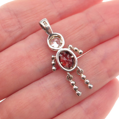 925 Sterling Silver Real Garnet & C Z January Birthstone Boy Articulated Pendant
