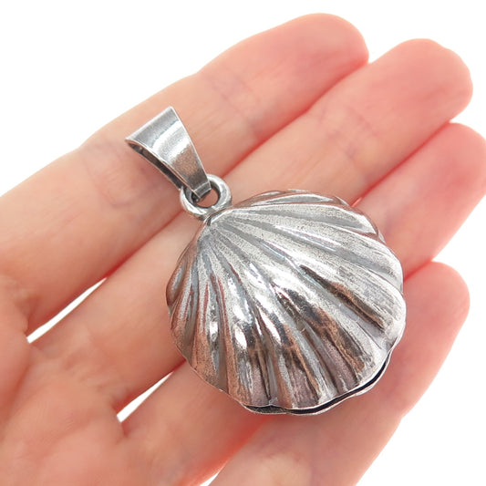 925 Sterling Silver Vintage Mexico Seashell Oxidized 3D Charm Pendant