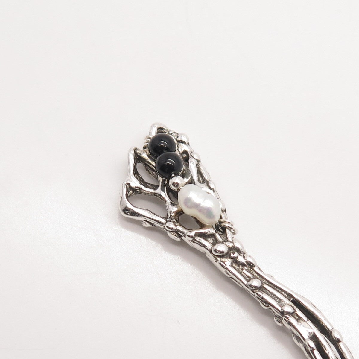 925 Sterling Silver Vintage Real Pearl & Black Onyx Gem Cake / Pie Server