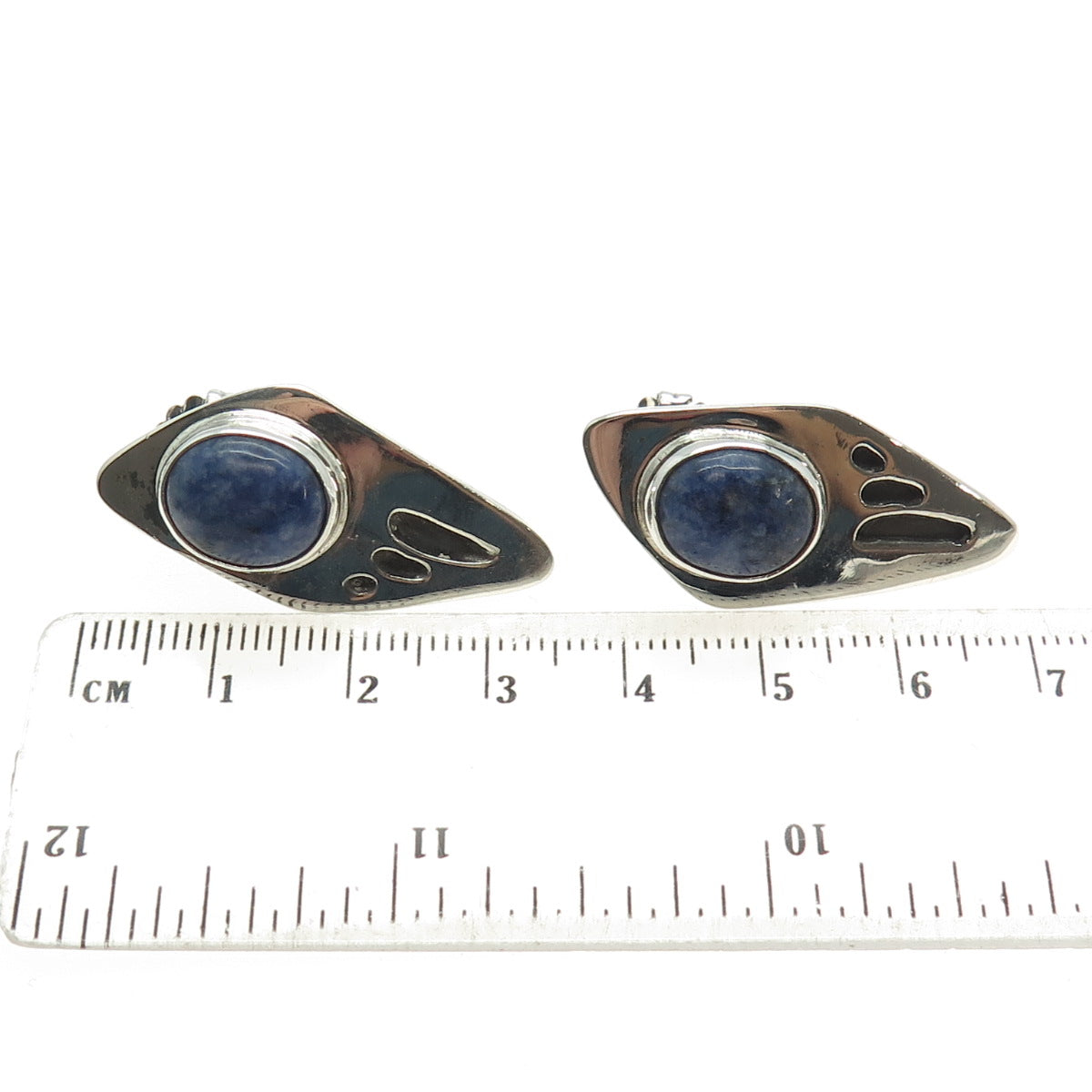 KEN GASTINEAU 925 Sterling Silver Vintage Real Sodalite Modernist Earrings