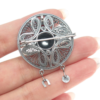 935 Silver Vintage Floral Filigree Pin Brooch