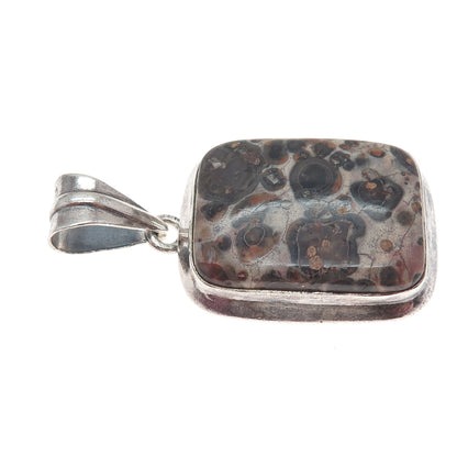 925 Sterling Silver Vintage Mexico Real Leopard Skin Jasper Modernist Pendant