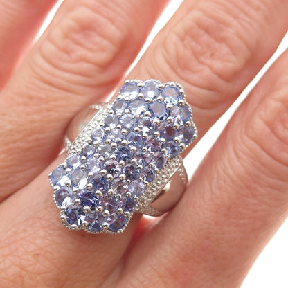 Chuck Clemency 925 Sterling Silver Real Tanzanite & White Topaz Ring Size 8.25