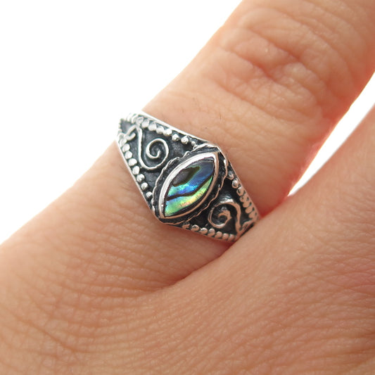 925 Sterling Silver Vintage Real Abalone Shell Swirl Oxidized Ring Size 5.25