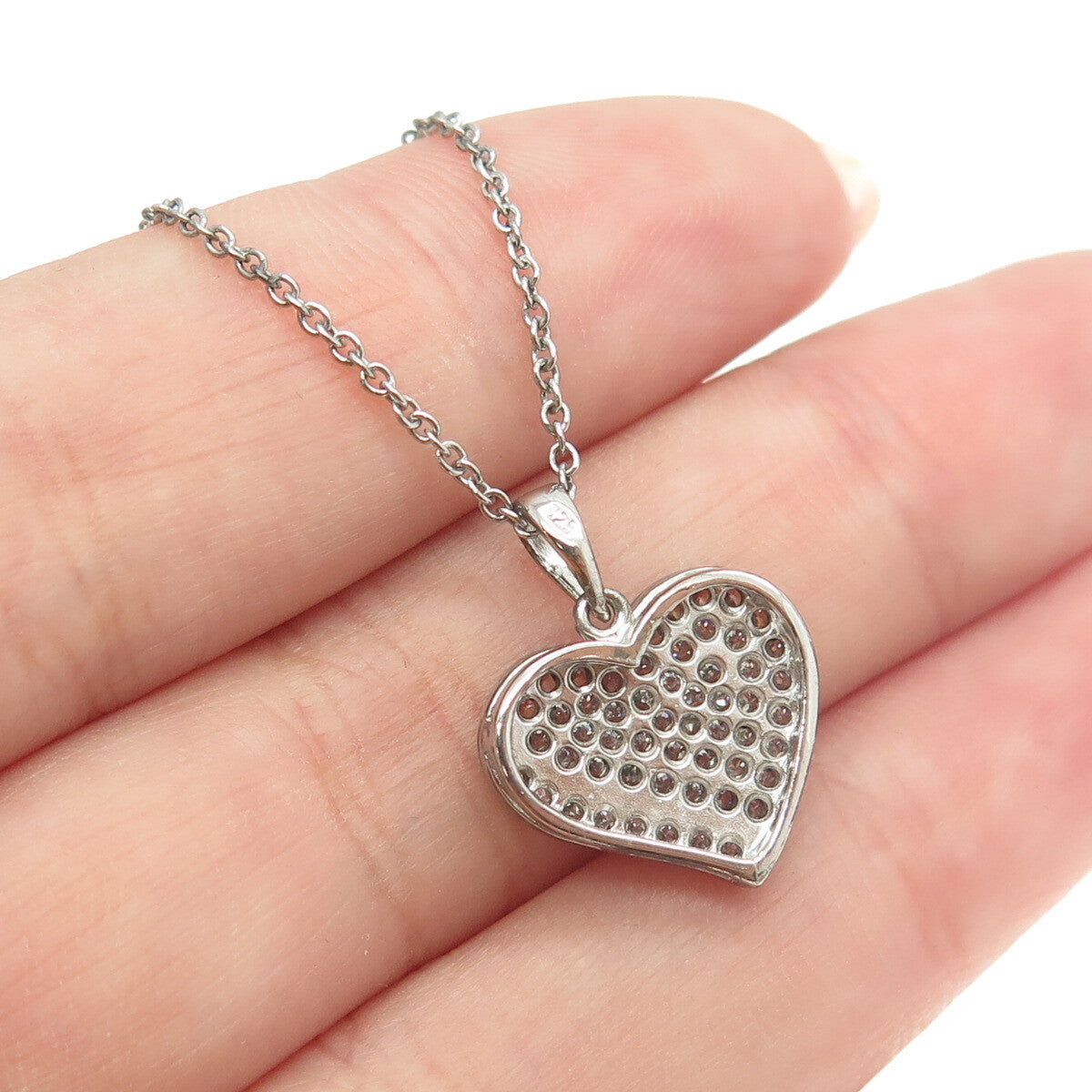925 Sterling Silver Italy Round-Cut C Z Heart Cable Chain Necklace 16"