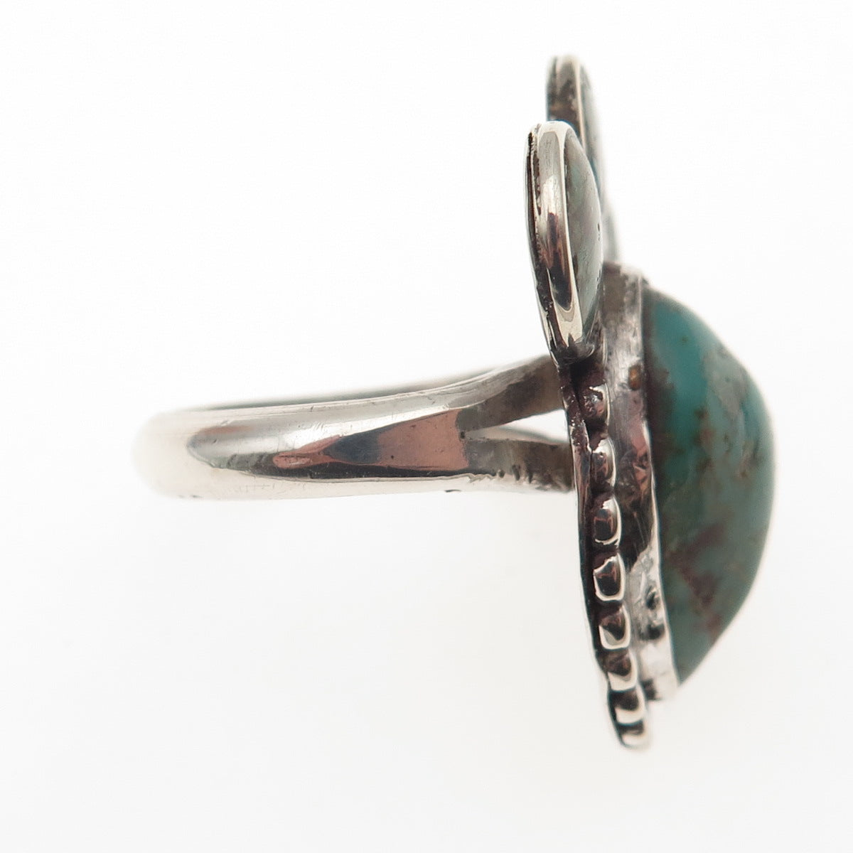 Old Pawn 925 Sterling Silver Vintage Kingman Turquoise Inlay Tribal Ring Size 8