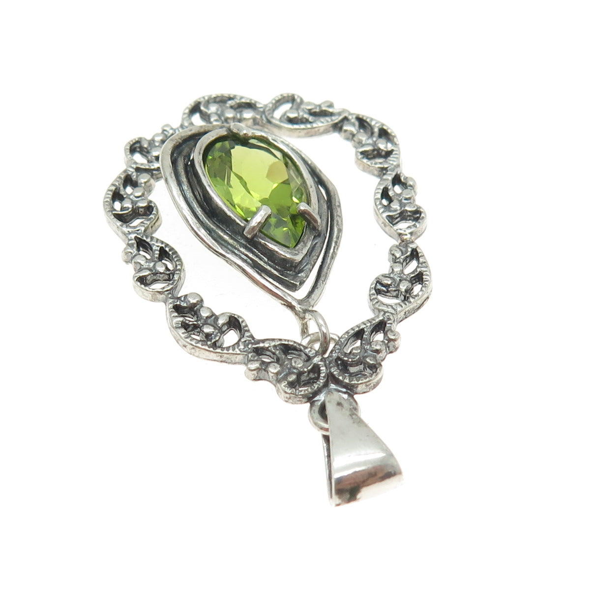 OR PAZ PZ 925 Sterling Silver Vintage Israel Real Peridot Oxidized Pendant