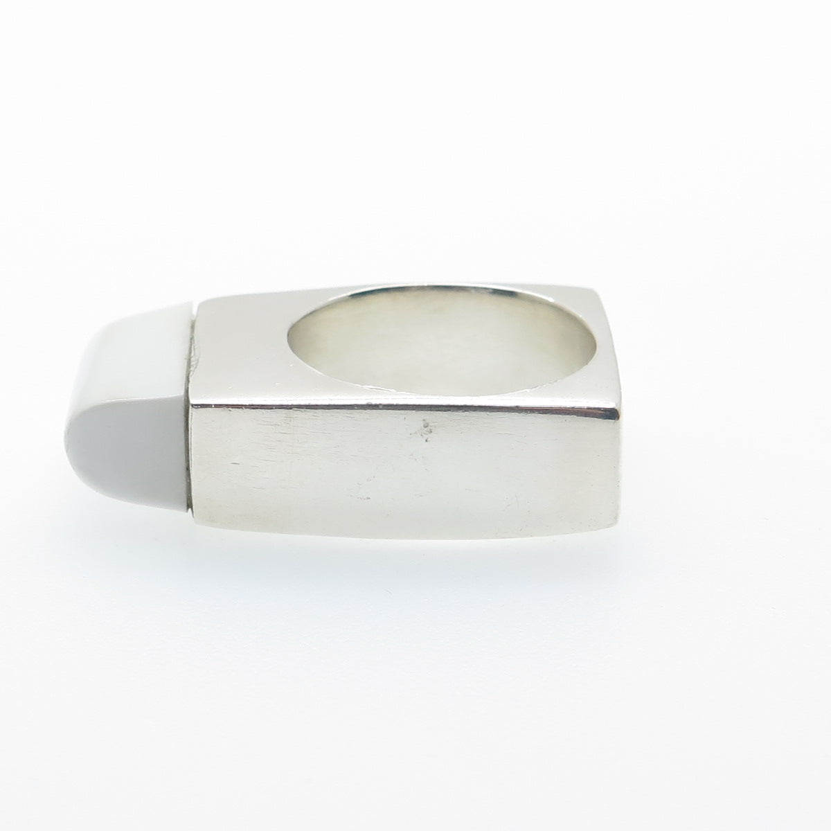 925 Sterling Silver Vintage Real White Onyx Modernist Ring Size 8.25