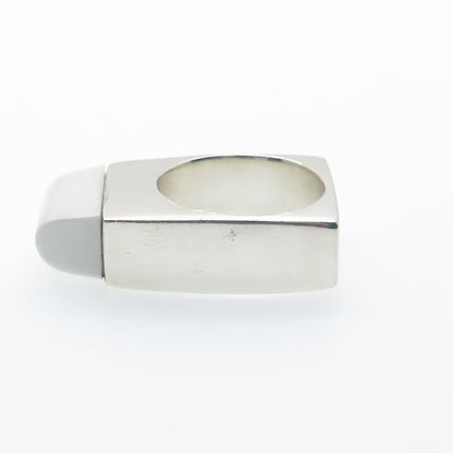 925 Sterling Silver Vintage Real White Onyx Modernist Ring Size 8.25