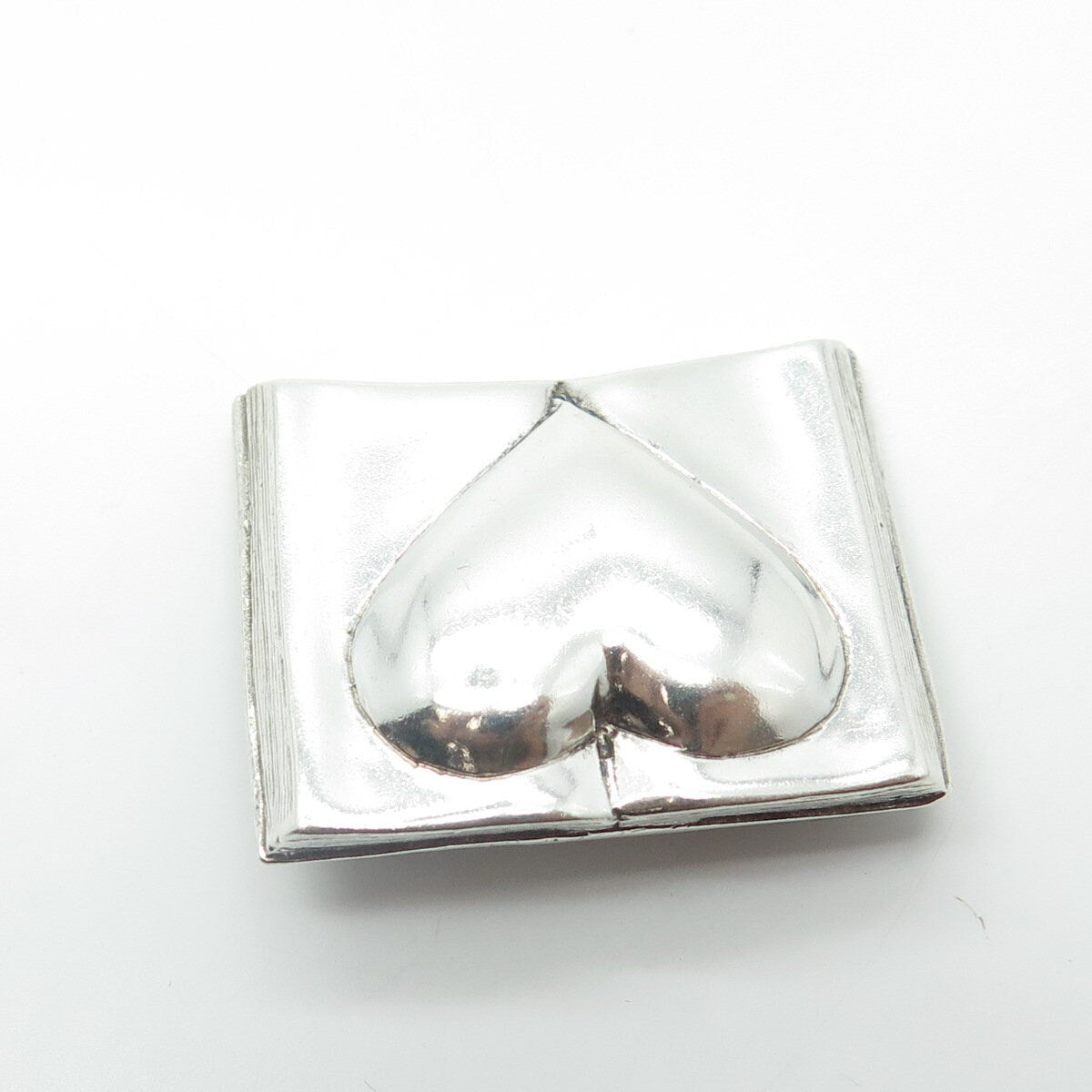 GUYOT 925 Sterling Silver Vintage 1989 Open Book Puffy Heart Repousse Pin Brooch