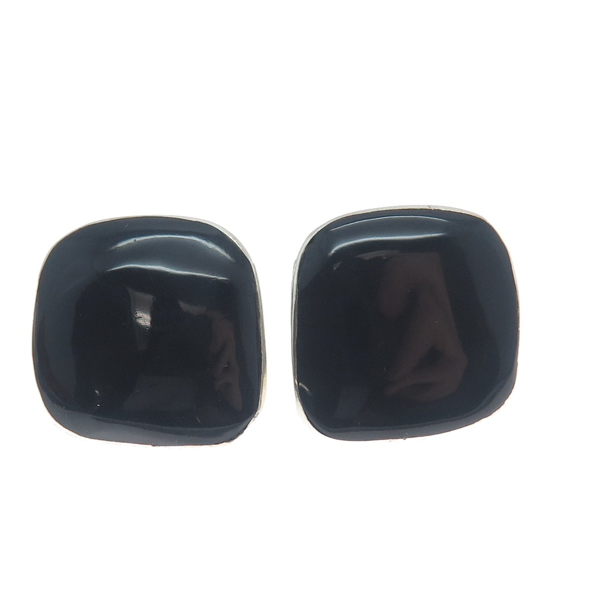 925 Sterling Silver Vintage Mexico Real Black Onyx Gemstone Earrings