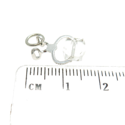 WELLS 925 Sterling Silver Antique Clear Glass Ice / Sugar Tongs Charm Pendant