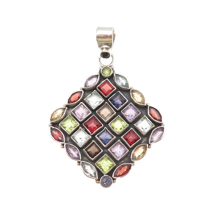 925 Sterling Vintage Real Topaz Iolite Amethyst Citrine Peridot & Garnet Pendant