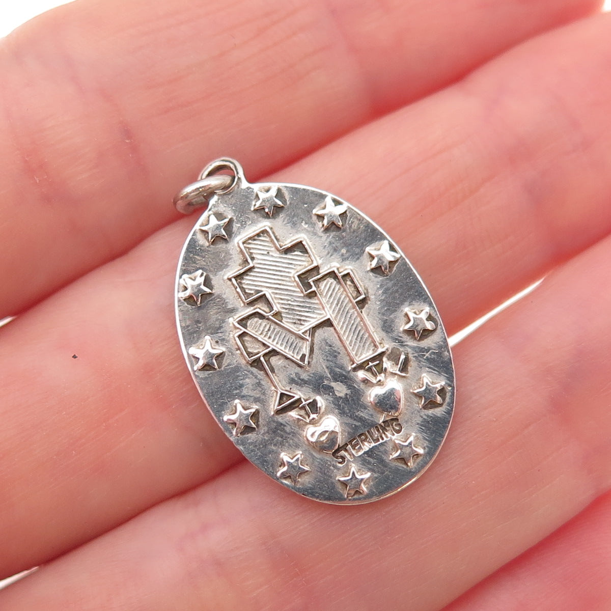 925 Sterling Silver Antique Art Deco St. Mary Miraculous Medal Charm Pendant