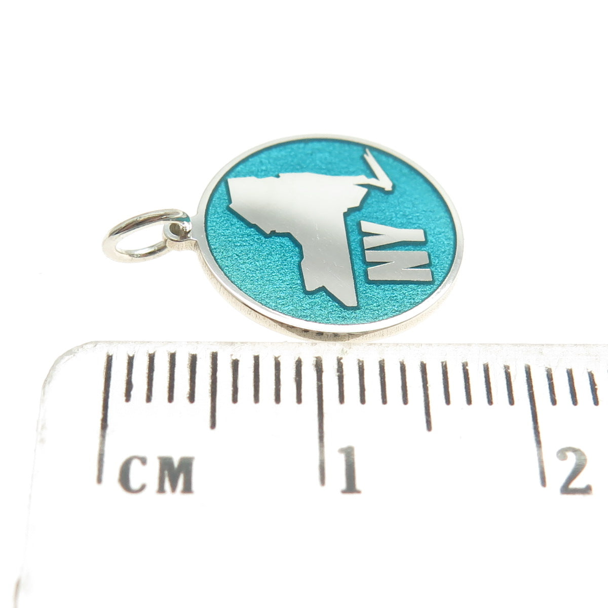 925 Sterling Silver Turquoise Enamel New York State Map Minimalist Charm Pendant