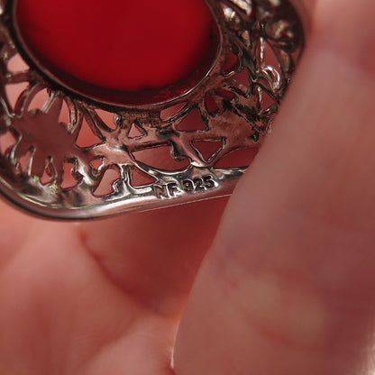 Chapal Zenray 925 Sterling Silver Vintage Real Carnelian Floral Pendant