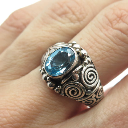SUARTI BALI Sterling Silver Vintage Blue Topaz Spiral Oxidized Ring Size 9.25