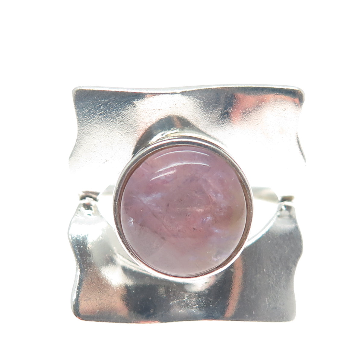 950 Silver Vintage Real Rose Quartz Modernist Square Ring Size 5.25