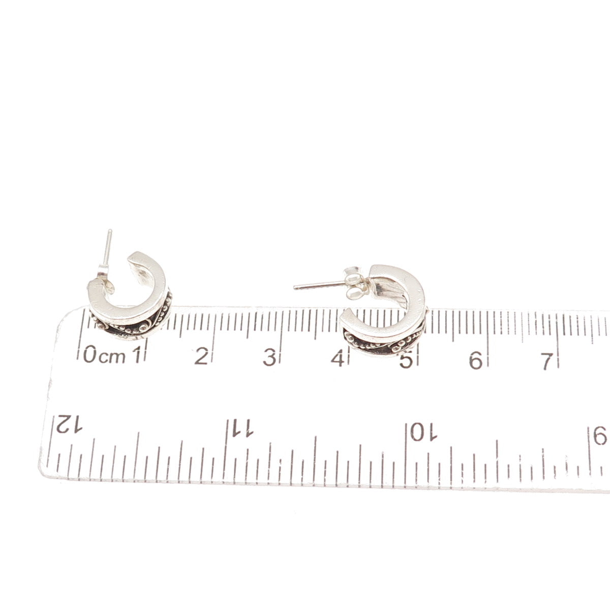 Lois Hill 925 Sterling Silver Vintage Signature Scroll Granulated Hoop Earrings