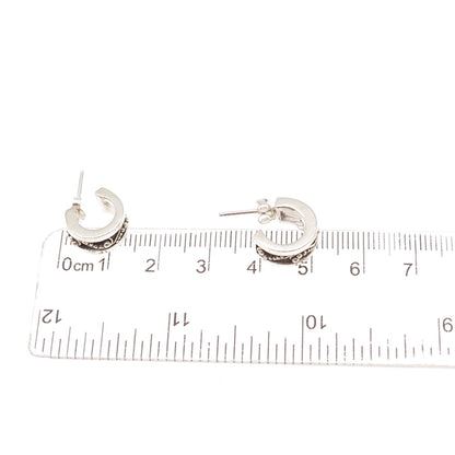 Lois Hill 925 Sterling Silver Vintage Signature Scroll Granulated Hoop Earrings