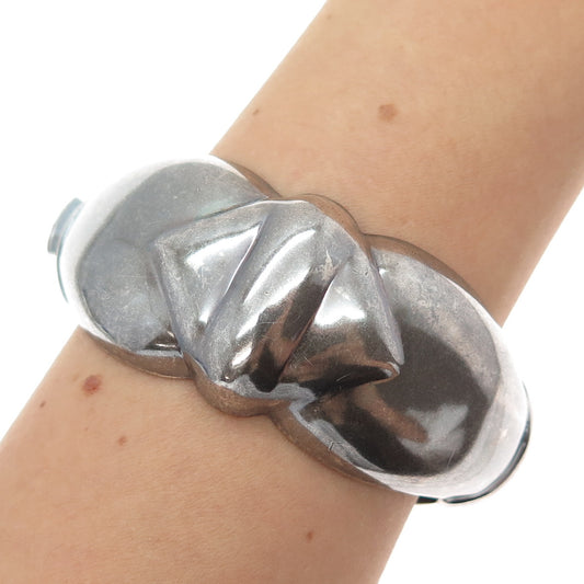 925 Sterling Silver Vintage Italy Modernist Heavy 72.5g Oxidized Bracelet 7.25"