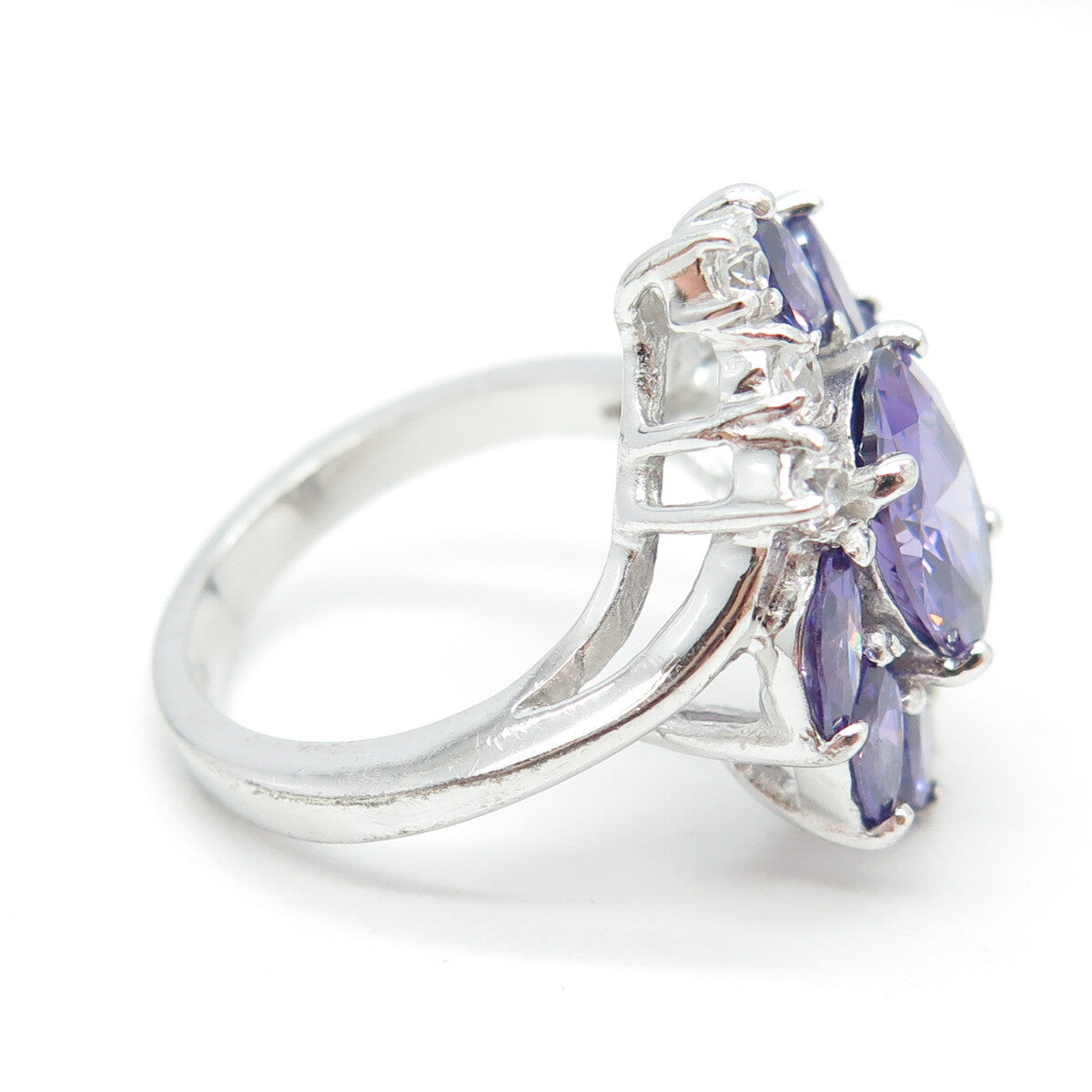 925 Sterling Silver Purple & White C Z Ring Size 7