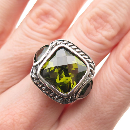 925 Sterling Silver Vintage Green C Z Oxidized Ring Size 7.25