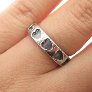 925 Sterling Silver Vintage Heart Oxidized All Around Band Ring Size 6