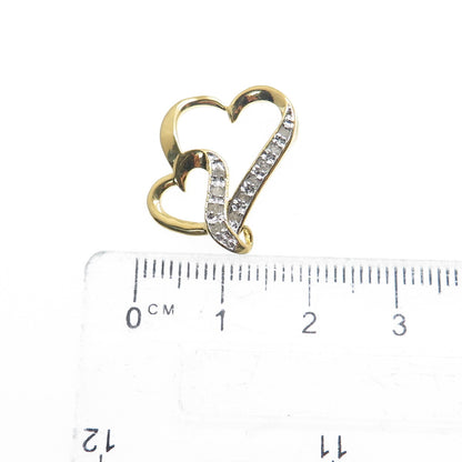 925 Sterling Silver Gold Plated Real Round-Cut Diamond Two Hearts Mini Pendant